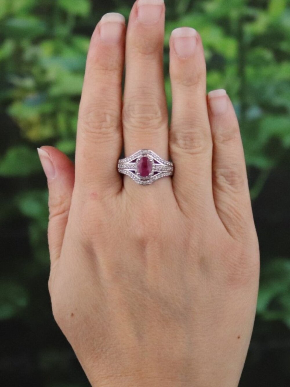 Sterling Silver Niassa Ruby and White Zircon Ring Size 9 - Picture 2 of 7